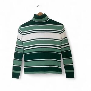Relativity Vintage Y2K Women's M Green Striped Cotton Turtleneck Knit Sweater